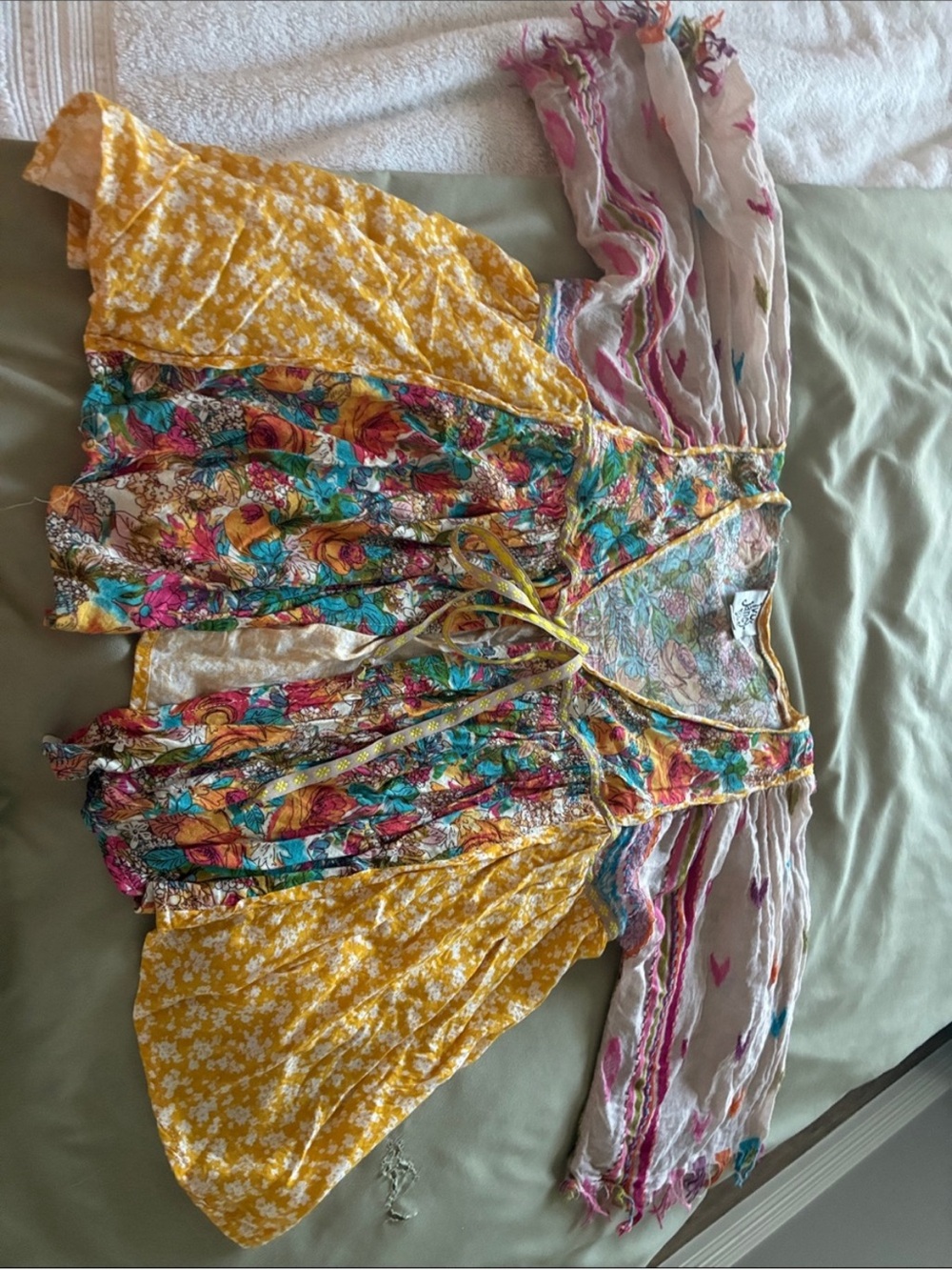 Womens ' Yellow Multi-Print Floral Boho top